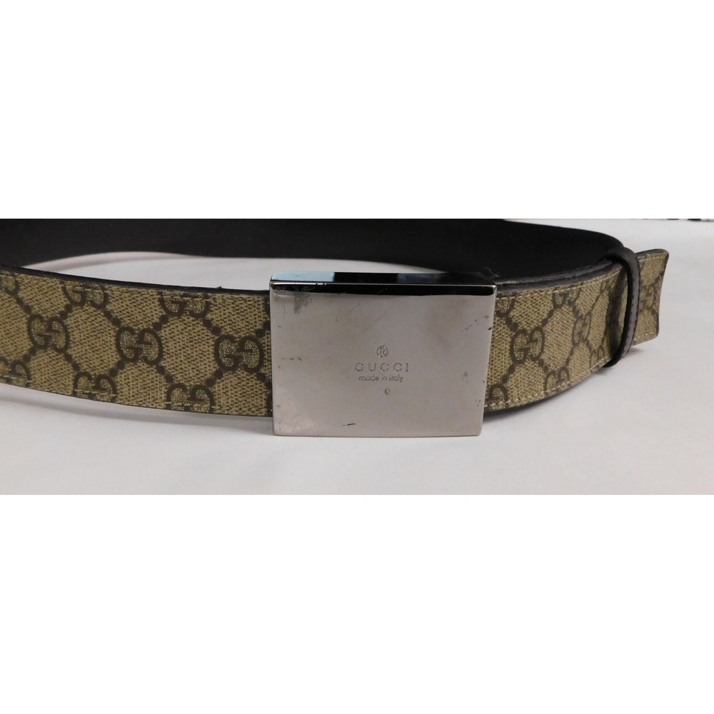 Authentic Gucci Brown GG Supreme Gold Interlocking Silver Buckle Belt Size 95/38